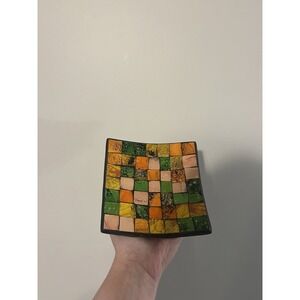 Glass Mosaic Square Decorative Plate Multicolor Green Orange Yellow Glossy
